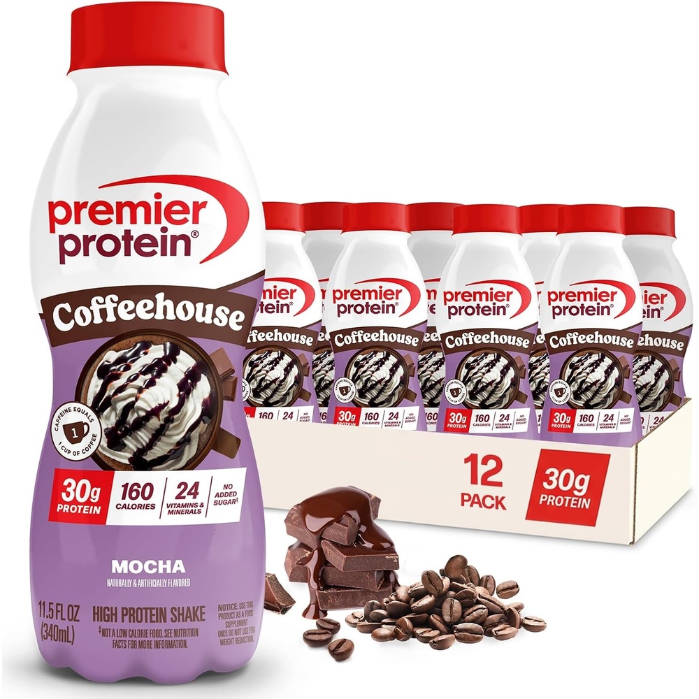 image:imagePremier Protein COFFEEHOUSE Mocha Protein Shake with Caffeine  30g Protein No Added Sugar 24 Vitamins amp Minerals Coffee Beverage for Energy GlutenFree 115 fl oz 12 PackMocha
