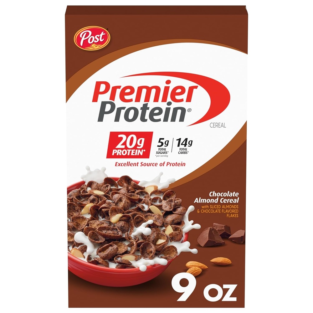 image:imagePremier Protein Chocolate Almond Cereal with Sliced Almonds 30 oz Box  Contains 20g of Protein Per ServingChocolate