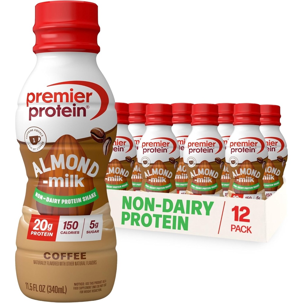 image:imagePremier Protein NonDairy Plant Based Almondmilk Protein Shake Vanilla 20g Protein 5g Sugar GlutenFree 115 Fl oz 12 PackCoffee