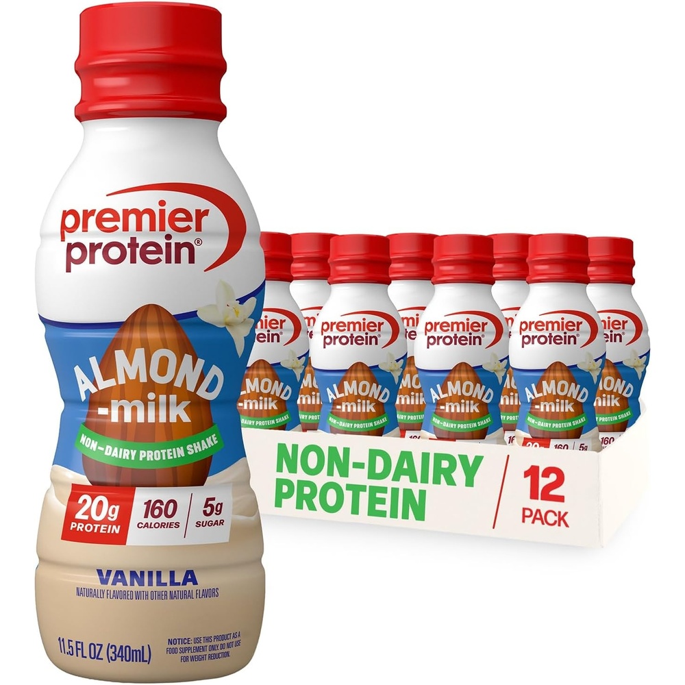image:imagePremier Protein NonDairy Plant Based Almondmilk Protein Shake Vanilla 20g Protein 5g Sugar GlutenFree 115 Fl oz 12 PackVanilla