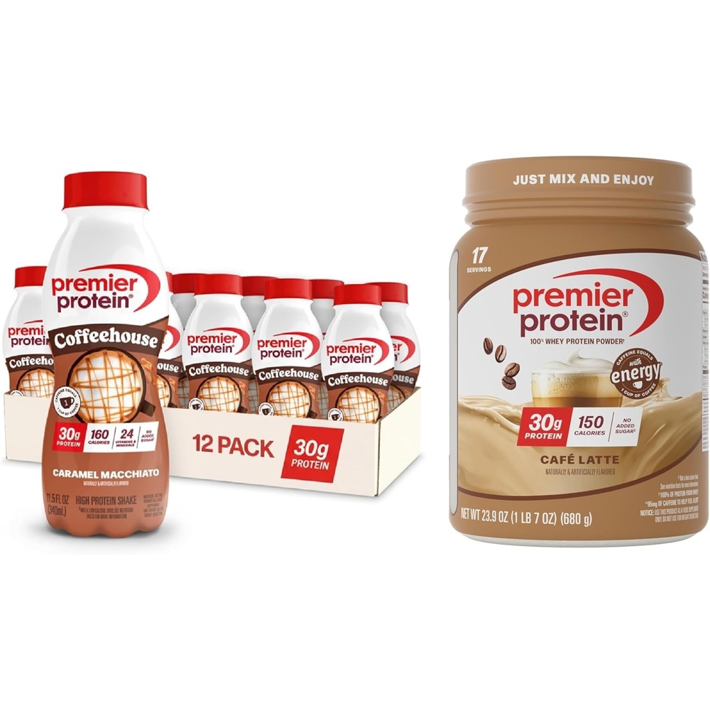 image:imagePremier Protein Powder Caf Latte 30g Protein 95mg Caffeine for Energy No Added Sugar 100 Whey Protein Keto Friendly Soy amp Gluten Free 239 oz 17 ServingsBundle Caramel Macchiato  Caf Latte