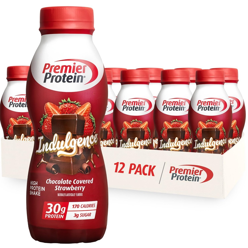 image:imagePremier Protein Shake INDULGENCE Decadent Dark Chocolate 30g Protein 170 Calories 3g Sugar 115 fl oz 12 Pack Packaging May VaryChocolate Covered Strawberry