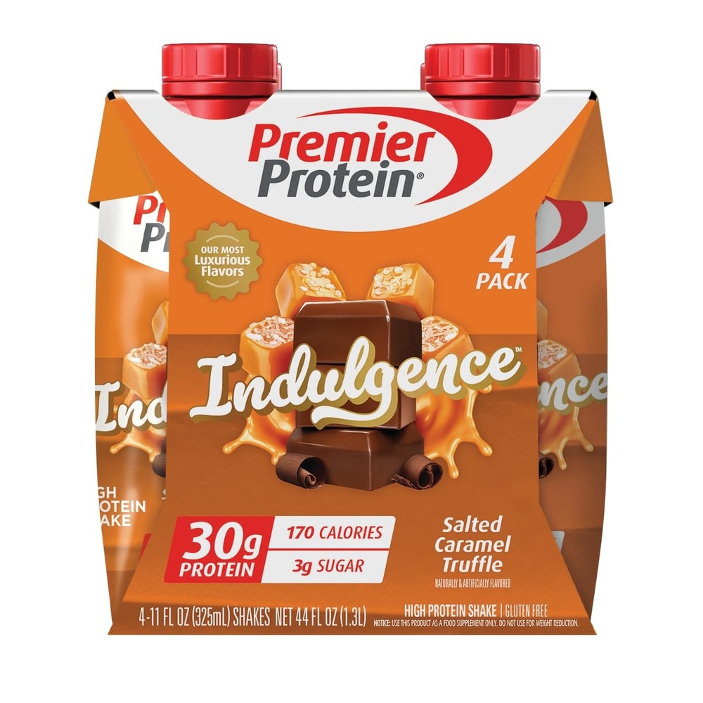 image:imagePremier Protein Shake INDULGENCE White Chocolate Raspberry 30g Protein 170 Calories 3g Sugar 11 fl oz 4 Pack Packaging May VarySalted Caramel Truffle