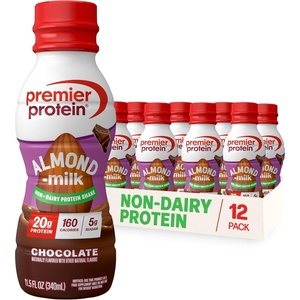 Premier Protein Non-Dairy Plant Based Almondmilk Protein Shake, Vanilla, 20g Protein, 5g Sugar, Gluten-Free, 11.5 Fl oz (12 Pack)(Chocolate)