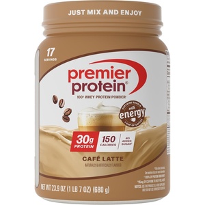 Premier Protein Powder, Café Latte, 30g Protein, 95mg Caffeine for Energy, No Added Sugar, 100% Whey Protein, Keto Friendly, Soy & Gluten Free, 23.9 oz (17 Servings)(Café Latte with Caffeine)