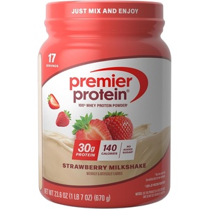 Premier Protein Powder, Café Latte, 30g Protein, 95mg Caffeine for Energy, No Added Sugar, 100% Whey Protein, Keto Friendly, Soy & Gluten Free, 23.9 oz (17 Servings)(Strawberry)
