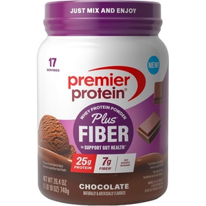 Premier Protein Powder Plus Fiber, Vanilla, 25g Protein, 7g Fiber to Support Gut Health, No Added Sugar (17 Servings)(Chocolate)