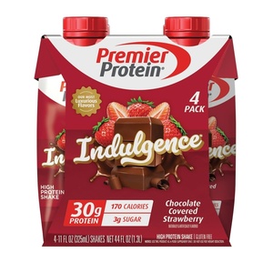 Premier Protein Shake INDULGENCE, White Chocolate Raspberry, 30g Protein, 170 Calories, 3g Sugar, 11 fl oz, 4 Pack (Packaging May Vary)(Chocolate Covered Strawberry)