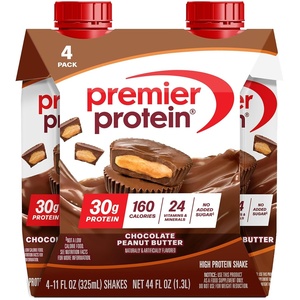 Premier Protein Shake, Vanilla, 30g Protein, No Added Sugar, 24 Vitamins & Minerals to Support Immune Health, 11 fl oz, 4 Pack(Chocolate Peanut Butter)